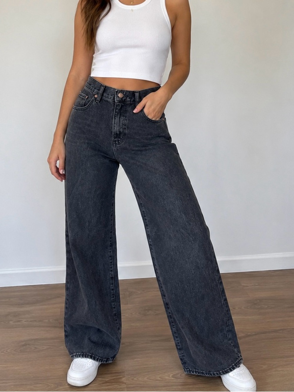 Express Washed Black High-Rise Wide Leg Jeans